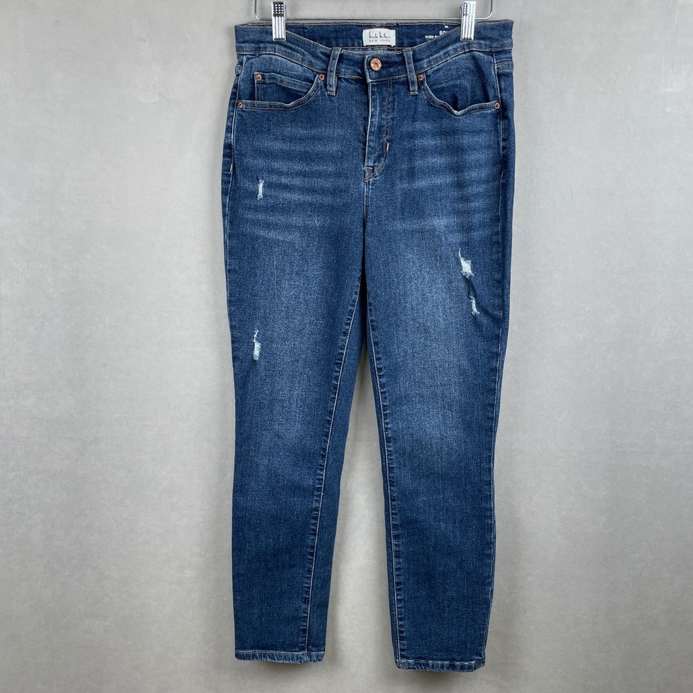 Nicole Miller New York Soho High Rise Skinny Crop Jeans Blue Distressed Size 6